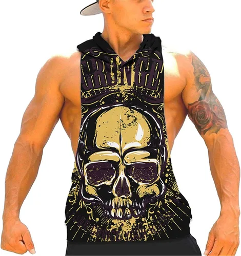 Vista 2 de Cabeen Sudaderas con capucha para hombre con estampado 3D para culturismo, gimnasio, camiseta sin mangas