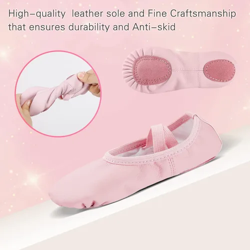 Vista 3 de Zapatos de ballet para niñas, zapatillas de ballet de cuero suave sin atar, zapatos de baile para niñas pequeñasniños grandes