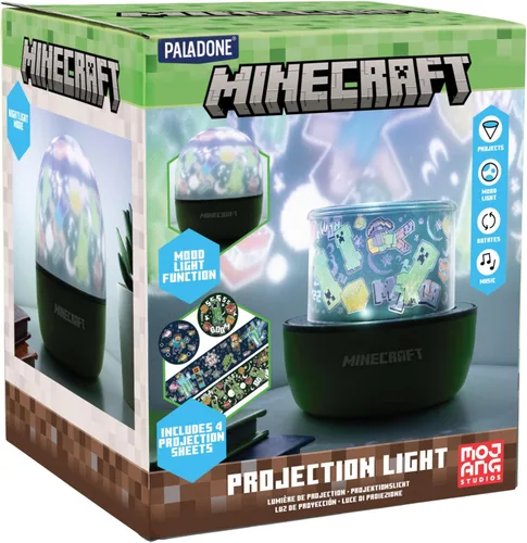 Vista 2 de Paladone Minecraft Creeper & Steve - Proyector de luz nocturna con licencia oficial, accesorio de lámpara de proyección para jugadores, sonidos