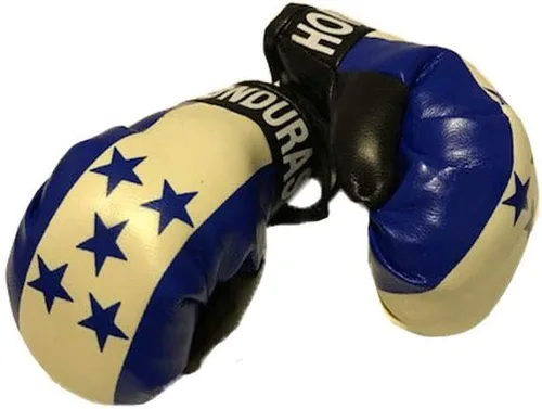 Vista 2 de Guantes de boxeo pequeños, diseño de bandera de las Américas, para colgar en el espejo del auto País: El Salvador