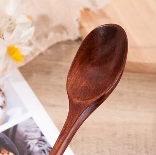 Vista 4 de AKOAK 2 cucharas de madera, cuchara de madera natural con mango largo, herramienta de cocina para el hogar, adecuada para restaurantes, hoteles