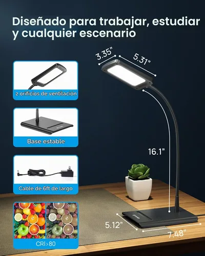 Vista 6 de TROND Lámpara de Escritorio, Lámpara de Mesa Brillante Regulable para el Cuidado de los Ojos, 3 Modos de Color, 7 Niveles de Brillo, Cuello de Cisne