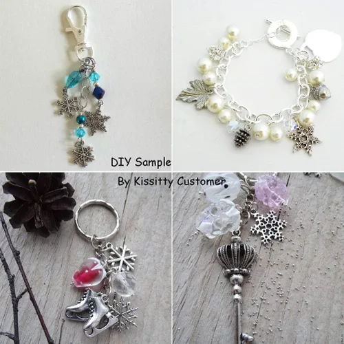 Vista 6 de CCINEE 100 dijes antiguos de copo de nieve, colgantes de metal plateado, al por mayor, mezclados a granel, joyería para hacer collares, pulseras