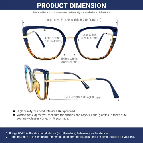 Vista 4 de VOOGLAM Gafas de gran tamaño con bloqueo de luz azul Cateye para mujer, anti fatiga ocular UV Declan