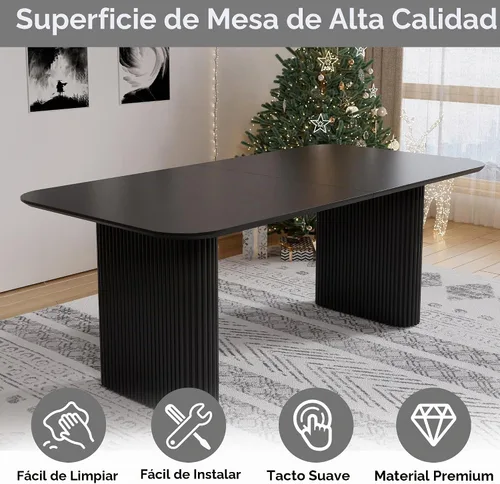 Vista 4 de Juego de mesa de comedor ovalada negra moderna de 70.9 pulgadas para 4, mesa de cocina rectangular estilo crema con sillas negras Boucle, juego