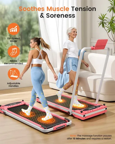 Vista 7 de Cinta de correr con masaje de pies, caminadora de doble cara con inclinación, almohadilla plegable con barra de mango, cintas de correr plegables