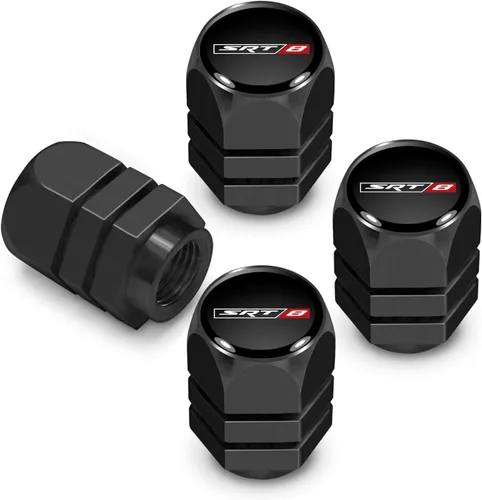 Vista 5 de iPick Image Para Dodge SRT-8 Logo en negro sobre plata hexagonal forma aluminio válvula de neumático tapas de vástago Plateado (sliver)