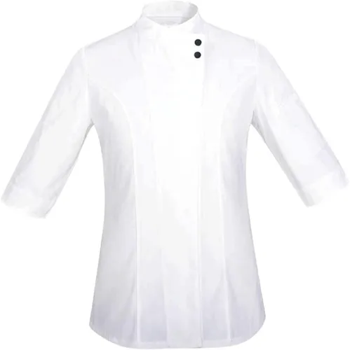 Vista 5 de Uniforme de chef clásico de manga 34 para mujer, chaqueta de chef de verano para hotel, cocina, restaurante