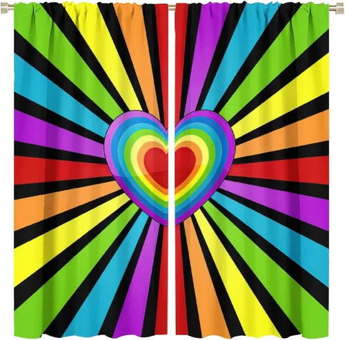 Vista 79 de Cortinas opacas abstractas de arco iris, pintura de color arcoíris con gotas, diseño gráfico creativo con bolsillo para barra, para sala de estar
