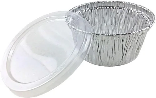 Vista 3 de Pactogo Taza de papel de aluminio de 4 onzas con tapa de plástico transparente, moldes desechables para hornear cupcakes/ramekin/muffins