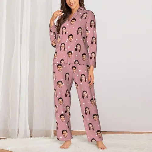 Vista 2 de Ti Caldi Pantalones de pijama personalizados para mujeres y hombres, pijamas de franela personalizadas con foto de cara, pantalones de pijama