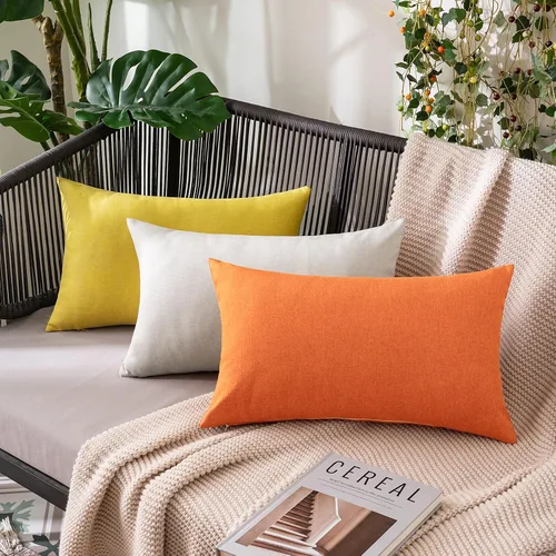 Vista 8 de MIULEE - Paquete de 2 fundas decorativas de cojín para exterior, impermeables, sólidas, de lino sintético, para jardín, casa de campo, para verano