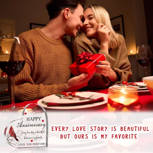 Vista 6 de Yulejo Regalo cardenal de feliz aniversario para mujeres, regalo de aniversario de boda acrílico para ella, él, pareja, esposa, marido, novia, novio