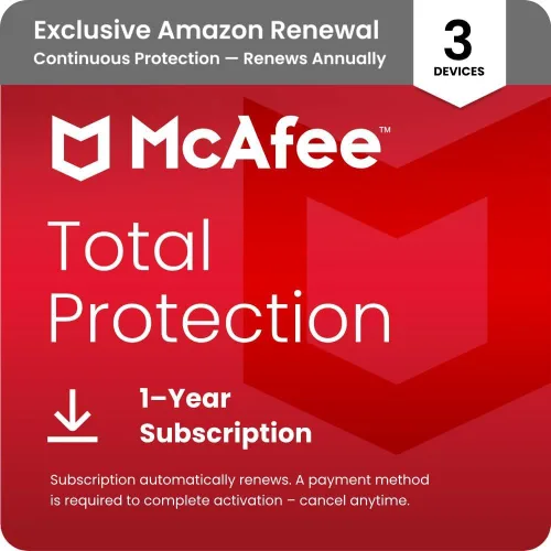 Vista 7 de McAfee Protección total 2023 3 dispositivos Exclusivo de Amazon Software de seguridad antivirus de Internet VPN, administrador