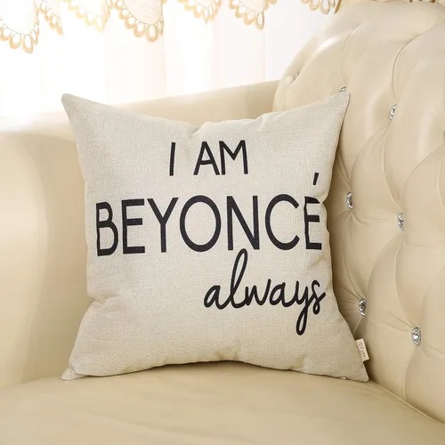 Vista 5 de Funda de cojín decorativa de lino y algodón con texto en inglés "I am Beyonce Always" (Soy Beyoncé Always) de Michael Scott, para el hogar