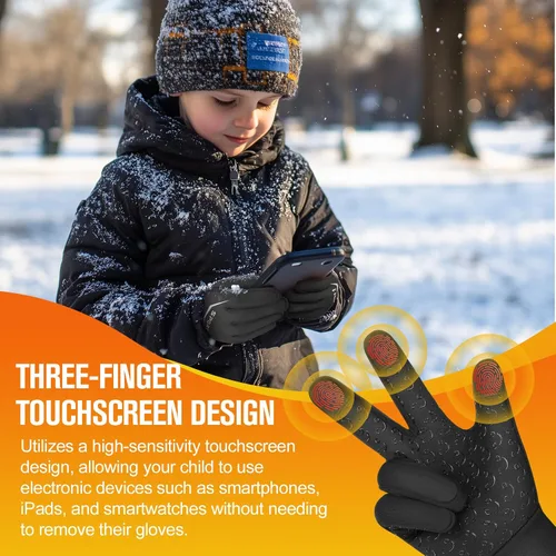 Vista 3 de Guantes de ciclismo cálidos de invierno para niños, guantes para pantalla táctil para clima frío para niños, montar en bicicleta y fútbol con agarre