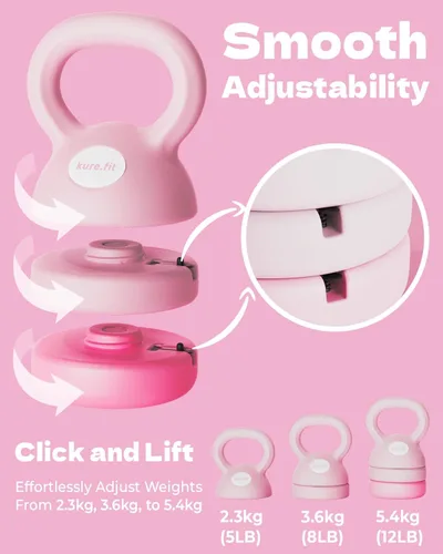 Vista 7 de Pesa rusa ajustable 5 lb - 12 lb Juego de pesas rusas para gimnasio en casa Entrenamientos de cuerpo completo, entrenamiento de fuerza