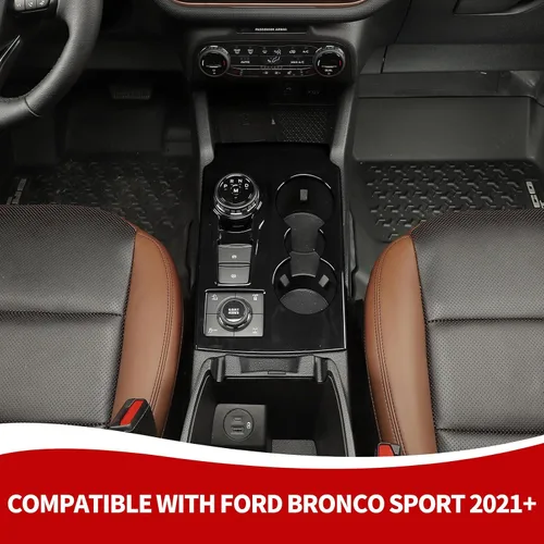 Vista 3 de RAZPOY Ajuste de panel de cambio Panel de centro de consola Portavasos Compatible con Ford Bronco Sport 2021-2024, Negro