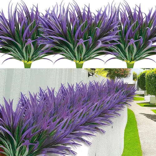Vista 9 de 8 piezas de plantas falsas para exteriores, resistentes a los rayos UV, plantas de césped alto artificiales, flores tropicales, arbustos, decoración