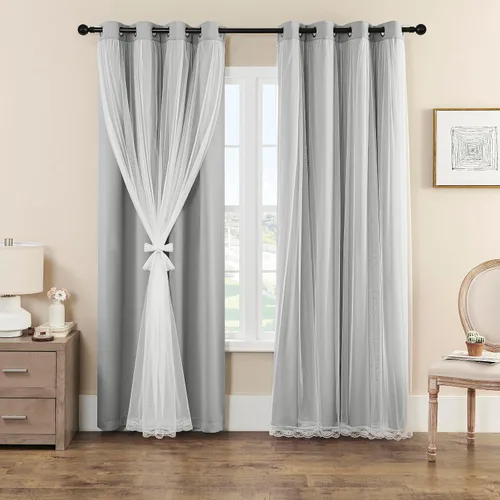 Vista 10 de naturetalk Cortinas opacas del 90% al 95% con transparente aplastado, juego de 2 paneles de cortina, ojales plateados antiguos, rosa bebé, 52