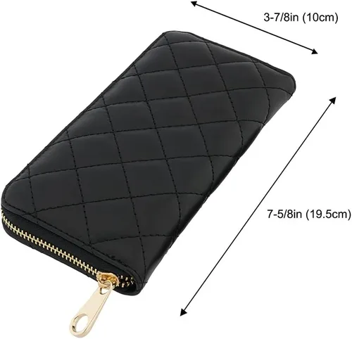 Vista 4 de Fioretta Cartera acolchada de cuero genuino italiano para mujer, organizador de tarjetas de crédito, color negro, Negro, Cartera con cremallera