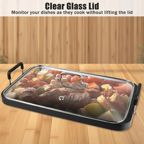 Vista 4 de Tapa de vidrio para plancha Vayepro de 17 pulgadas, accesorio transparente para olla, baño de vidrio, mantener caliente y evitar salpicaduras