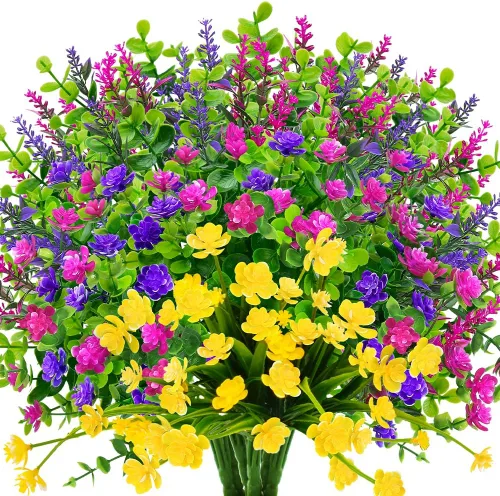 Vista 11 de 16 paquetes de flores artificiales para exteriores, resistentes a los rayos UV, plantas de boj falsas, vegetación sintética para interiores y Mezcla