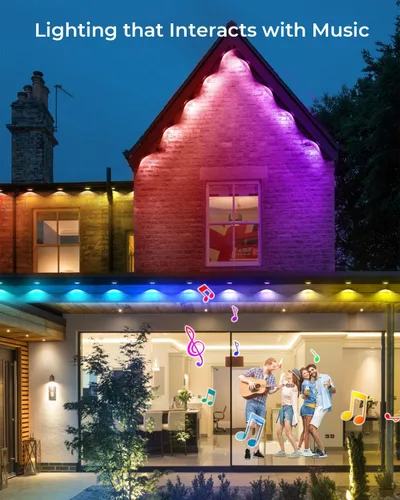 Vista 4 de FVTLED Luces permanentes para exteriores de 50 pies, luces inteligentes dinámicas RGB+WW para exteriores con 36 aleros LED, luz exterior impermeable