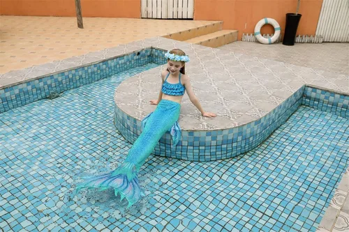 Vista 3 de DNFUN Mermaid Tails for Swimming for Girls Princess Bikini Mermaid Tail Costume Swimsuit Bathing Suit for Girls