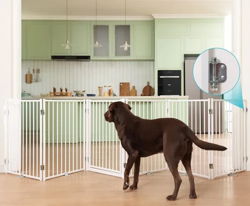 Vista 13 de No Pawblems - Puerta independiente para perros, valla plegable de 30 pulgadas de alto para interiores, extensión de puerta extra ancha para Blanco