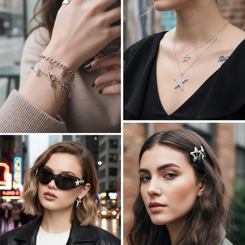 Vista 3 de 35 Pcs Y2K Accessories Set for Women, Silver Y2k Jewelry Set with Layered Necklace Retro Sunglasses Star Hair Clip Earing and Bracelet, Vintage 90s