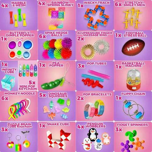 Vista 5 de Paquete de 120 juguetes fidget, set de regalos sensoriales pop para fiestas, regalos para niños, adultos, niños y niñas, rellenos para calcetines