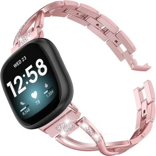 Vista 9 de Wearlizer Correa de metal compatible con Fitbit Versa 4/Versa 3/Sense/Sense 2 bandas para mujer, elegante pulsera de acero inoxidable con diamantes