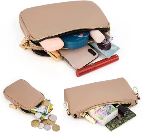 Vista 3 de UTO Pequeñas bolsas cruzadas para mujer, 3 en 1, diseño de moda, mini cangurera con correa