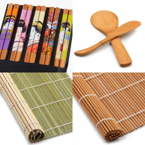 Vista 8 de TOSSOW - Kit de fabricación de sushi – Incluye 2 alfombrillas de rodillo de sushi, 1 paleta de arroz, 1 esparcidor de arroz y 5 pares de palillos
