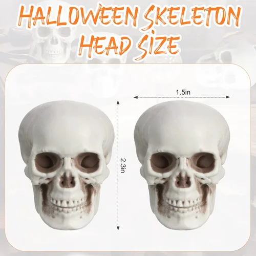 Vista 6 de Boao 10 piezas de cabeza de esqueleto de Halloween pequeños mini calaveras para decoración de fiesta de Halloween, decoración de mesa