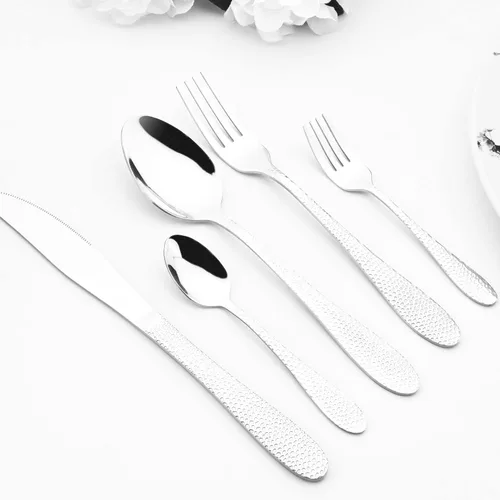 Vista 7 de Juego de cubiertos de acero inoxidable 18/10 de 5 piezas, cuchillo de cocina negro, tenedor, cuchara, vajilla para fiesta, cena, cubiertos, servicio