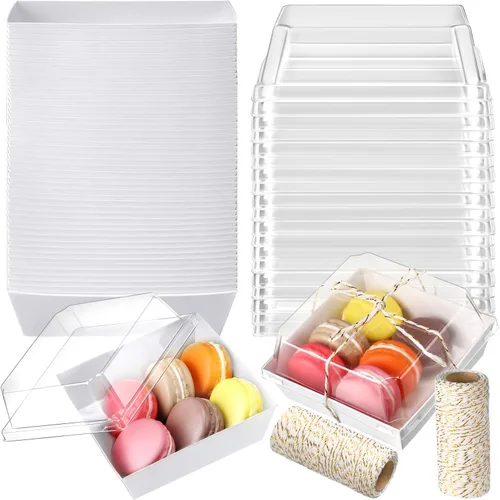 Vista 22 de Jetec Paquete de 50 Cajas de Charcutería con Tapas Transparentes y Cuerda de 4 Pulgadas Cajas Desechables Cuadradas para Postres con Tapas para Negro