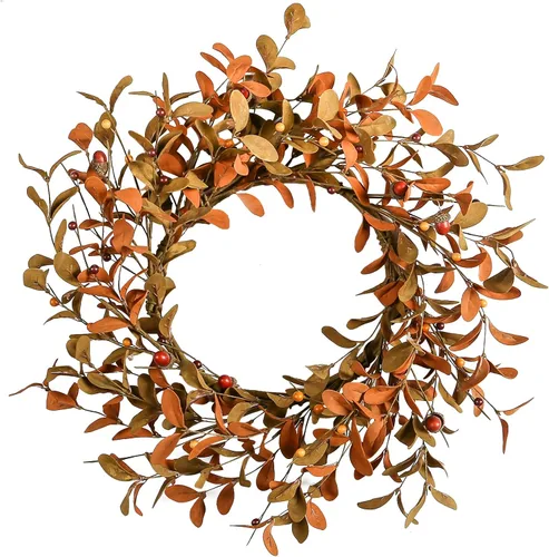 Vista 17 de YNYLCHMX - Corona de otoño de 20 pulgadas para puerta delantera, eucalipto y decoración de sorgo Hojas de eucalipto artificiales y sorgo