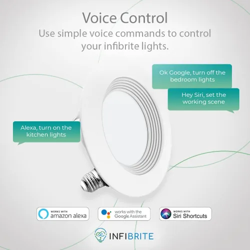 Vista 4 de INFIBRITE Luz empotrable inteligente de 4 pulgadas, cambio de color y blanco sintonizable, base LED E26 con reequipamiento WiFi, sin concentrador