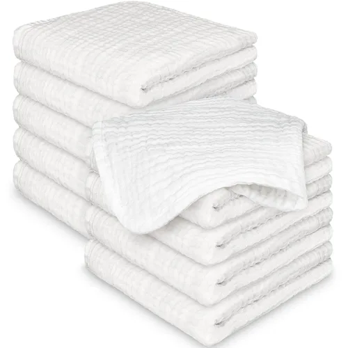 Vista 13 de Paquete de 5 paños de muselina para recién nacidos, 12 x 12 pulgadas, suaves y absorbentes, de muselina de algodón orgánico, para bebés, niñas