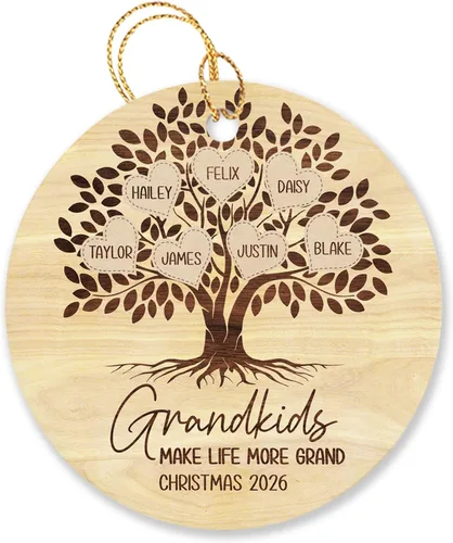 Vista 10 de Árbol de Navidad personalizado para abuelos y nietos 2023, un nieto hace la vida más grandioso, adorno personalizado con nombre y texto, adornos