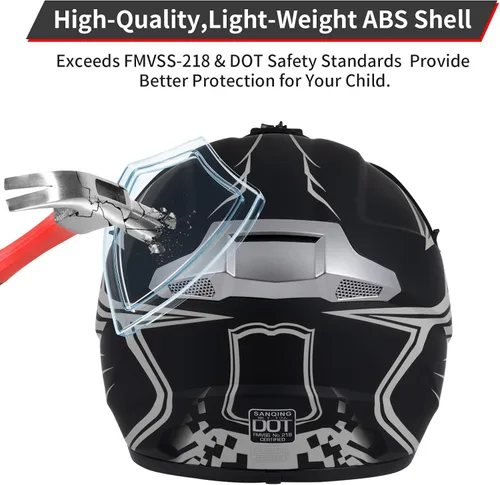 Vista 5 de Casco de motocross para niños y jóvenes aprobado por DOT, Casco de cara completa para ATV, moto de todoterreno y bicicleta de tierra para adultos