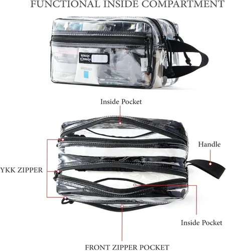 Vista 5 de Rough Enough - Juego de bolsas de aseo transparentes para viajar con asa, Neceser transparente para viajar