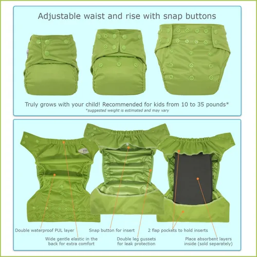 Vista 3 de Cubierta impermeable reutilizable para pañales: para pañales de tela preplegados, planos, ajustados o insertos (átomo)