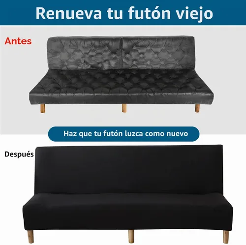 Vista 5 de WOMACO Funda Elástica para Futón Fundas para Sofá Cama Tamaño Full Twin Queen Negro Sin Brazos Protector de Sofá Loveseat con Fondo Elástico