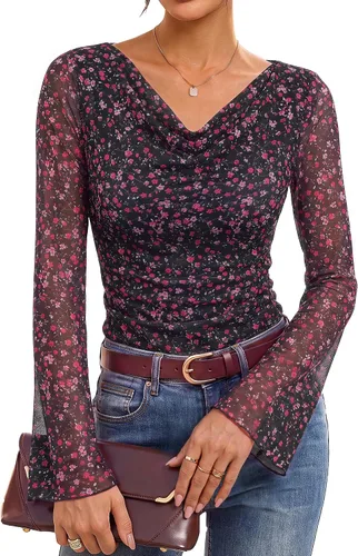 Vista 11 de GRACE KARIN Blusas de malla estilo bohemio para mujer, estilo casual