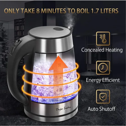 Vista 8 de Hervidor eléctrico con infusor de té y hervidor de agua caliente de vidrio eléctrico para té y café