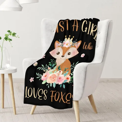 Vista 2 de Mantas de zorro – Manta suave y mullida para niñas – Mantas pequeñas de 30 x 40 pulgadas para sala de estar y oficina – Manta negra linda para regalo