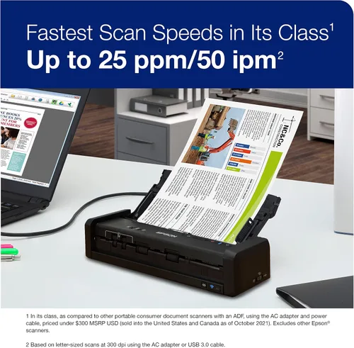 Vista 3 de Epson - Escáner de documentos portátil inalámbrico a color Workforce de Epson